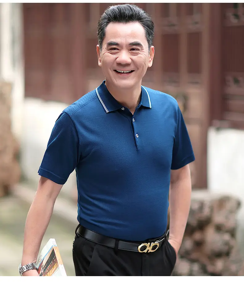 Men Polo Shirt Dark Blue Middle-aged Elderly Loose Fit — feature 20