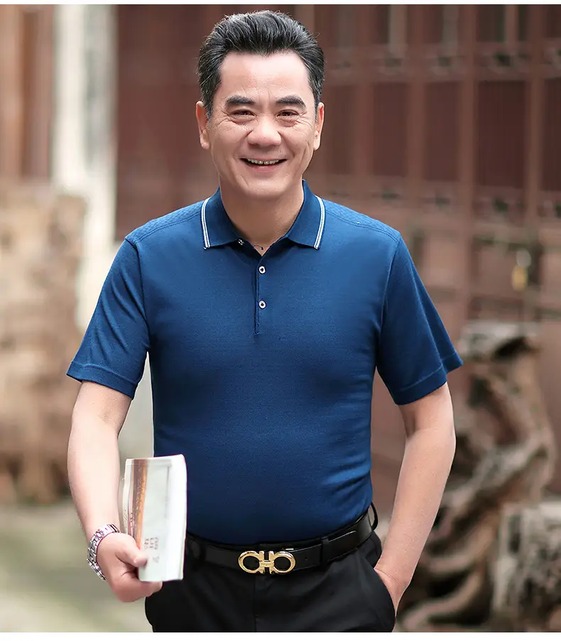 Men Polo Shirt Dark Blue Middle-aged Elderly Loose Fit — feature 21