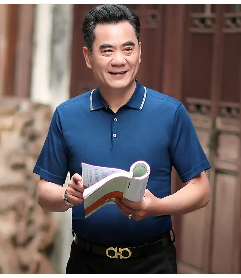 Men Polo Shirt Dark Blue Middle-aged Elderly Loose Fit — feature 22