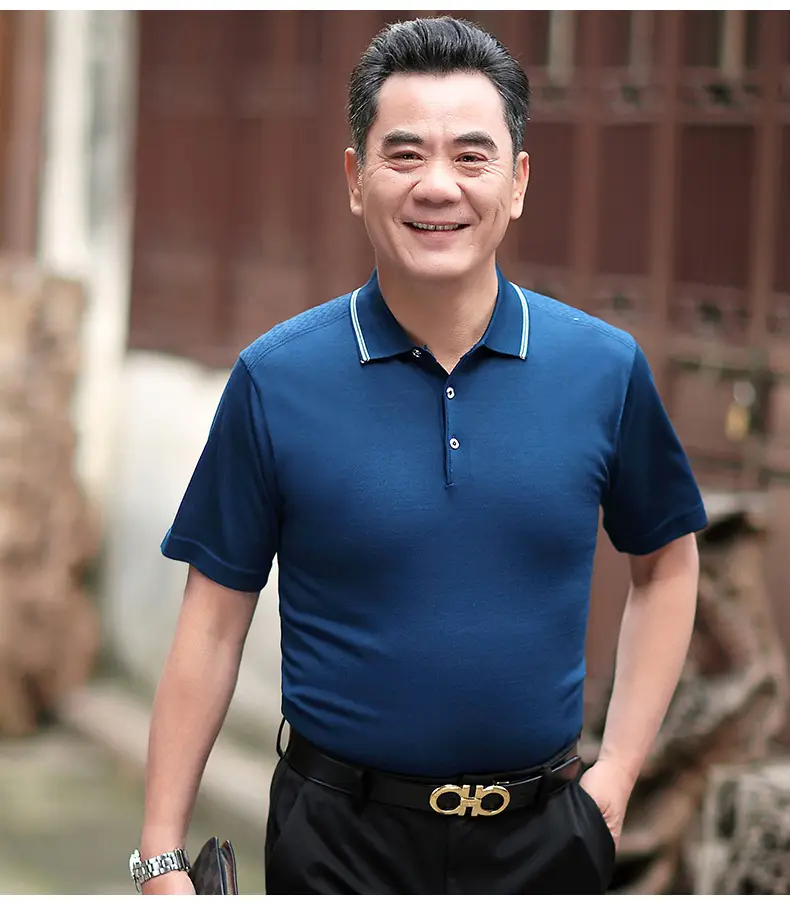 Men Polo Shirt Dark Blue Middle-aged Elderly Loose Fit — feature 23