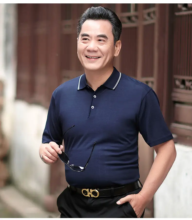 Men Polo Shirt Dark Blue Middle-aged Elderly Loose Fit — feature 24