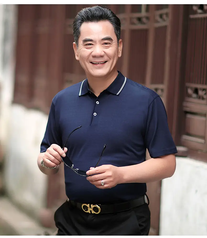 Men Polo Shirt Dark Blue Middle-aged Elderly Loose Fit — feature 25