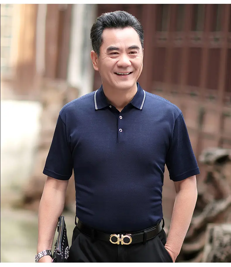 Men Polo Shirt Dark Blue Middle-aged Elderly Loose Fit — feature 26
