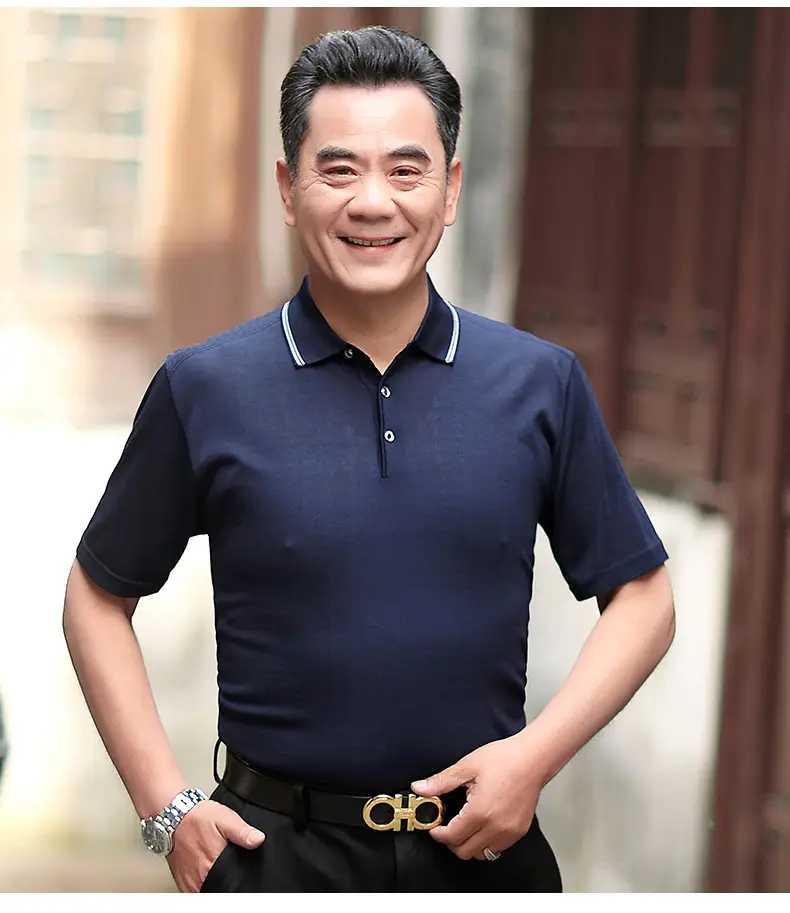 Men Polo Shirt Dark Blue Middle-aged Elderly Loose Fit — feature 27