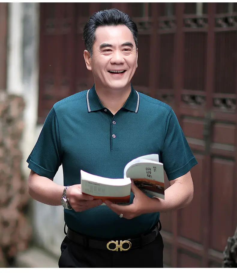 Men Polo Shirt Dark Blue Middle-aged Elderly Loose Fit — feature 28
