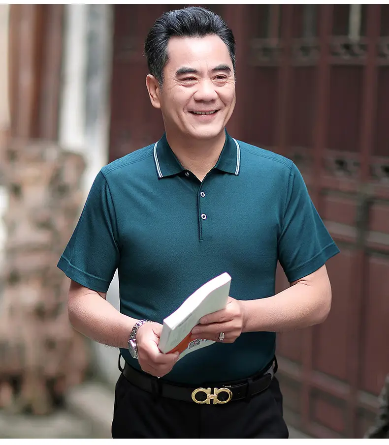 Men Polo Shirt Dark Blue Middle-aged Elderly Loose Fit — feature 29