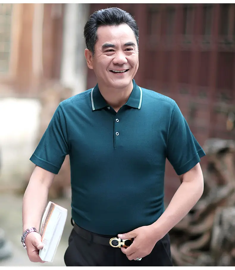 Men Polo Shirt Dark Blue Middle-aged Elderly Loose Fit — feature 30