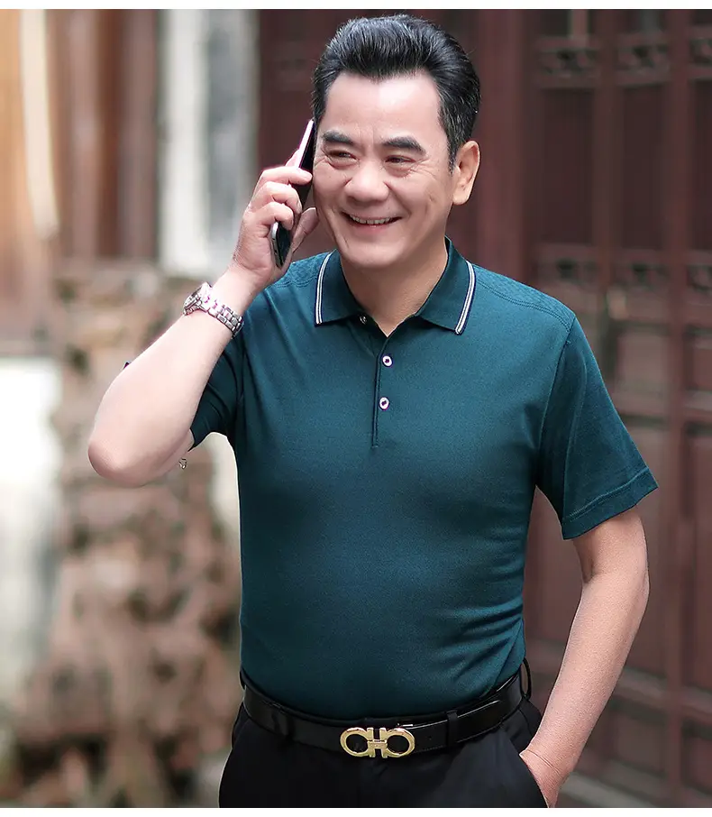 Men Polo Shirt Dark Blue Middle-aged Elderly Loose Fit — feature 31