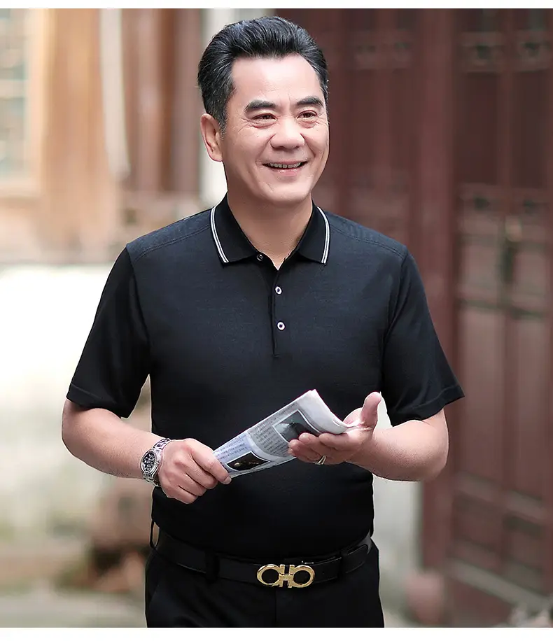 Men Polo Shirt Dark Blue Middle-aged Elderly Loose Fit — feature 8