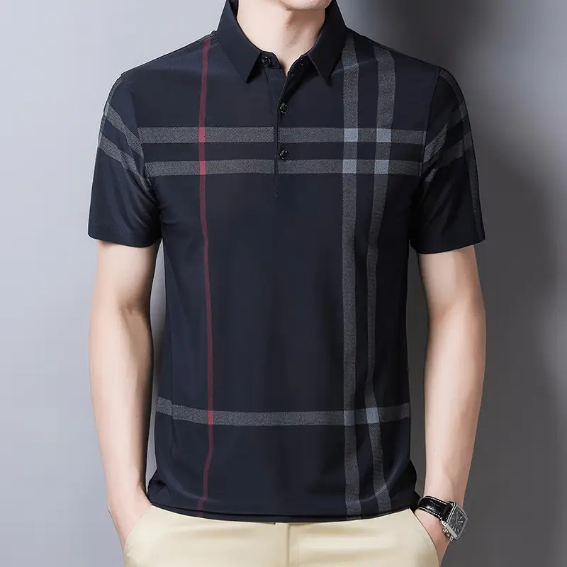 Men Green Checkered Polo Shirt 2023 Summer - Image 6