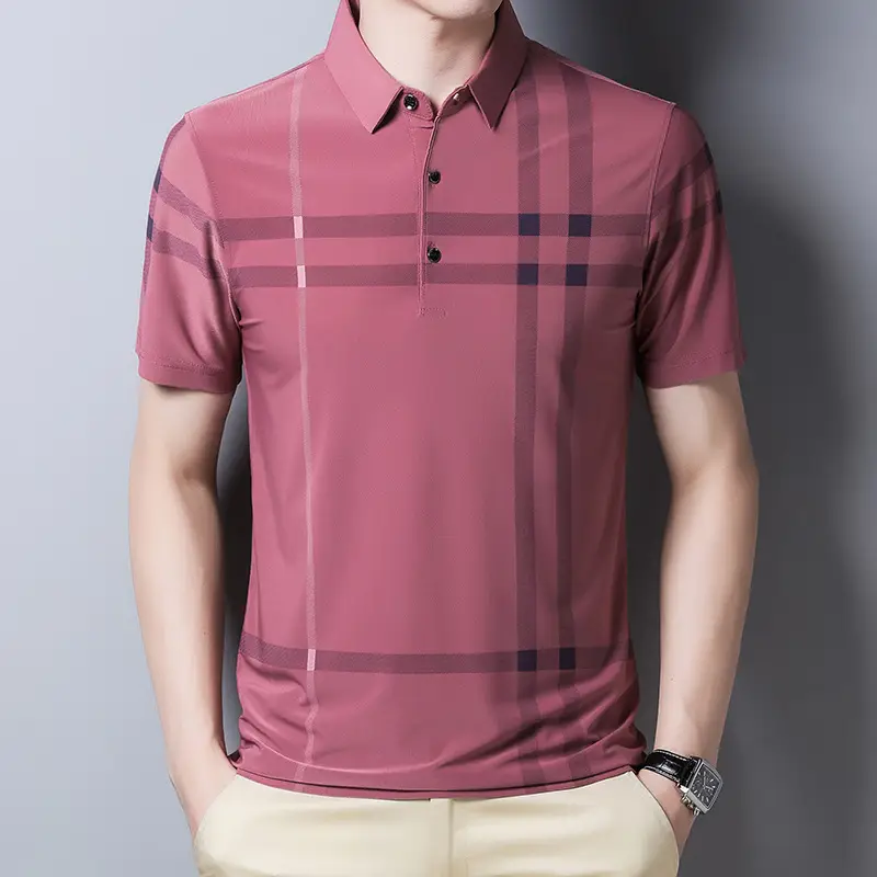 Men Green Checkered Polo Shirt 2023 Summer - Image 8
