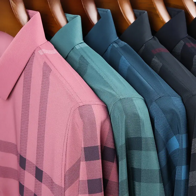 Men Green Checkered Polo Shirt 2023 Summer - Image 9