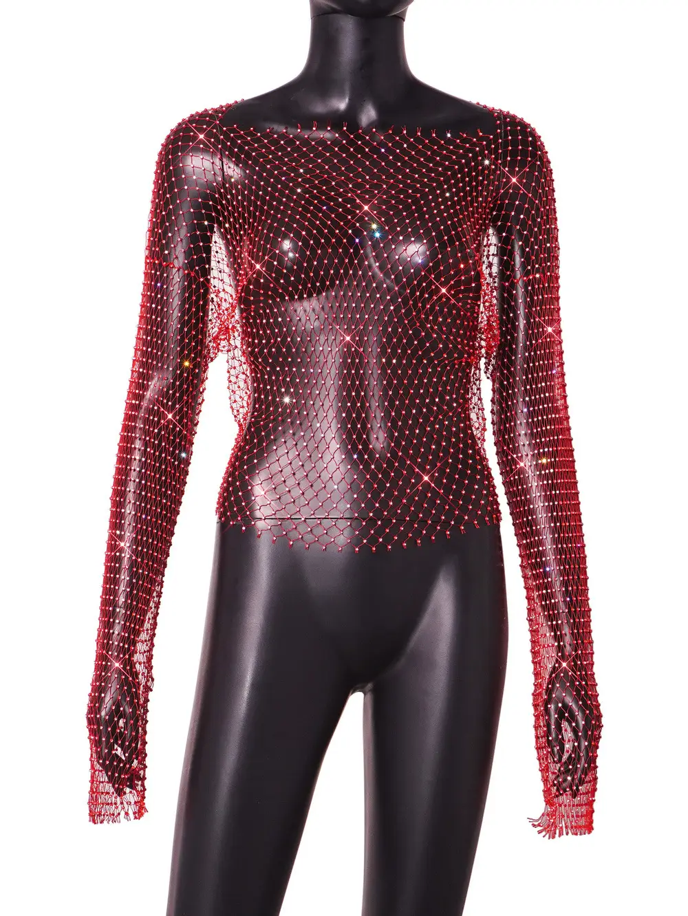 2026 Women's Mesh Rhinestone Nightwear Top Black - Image 23