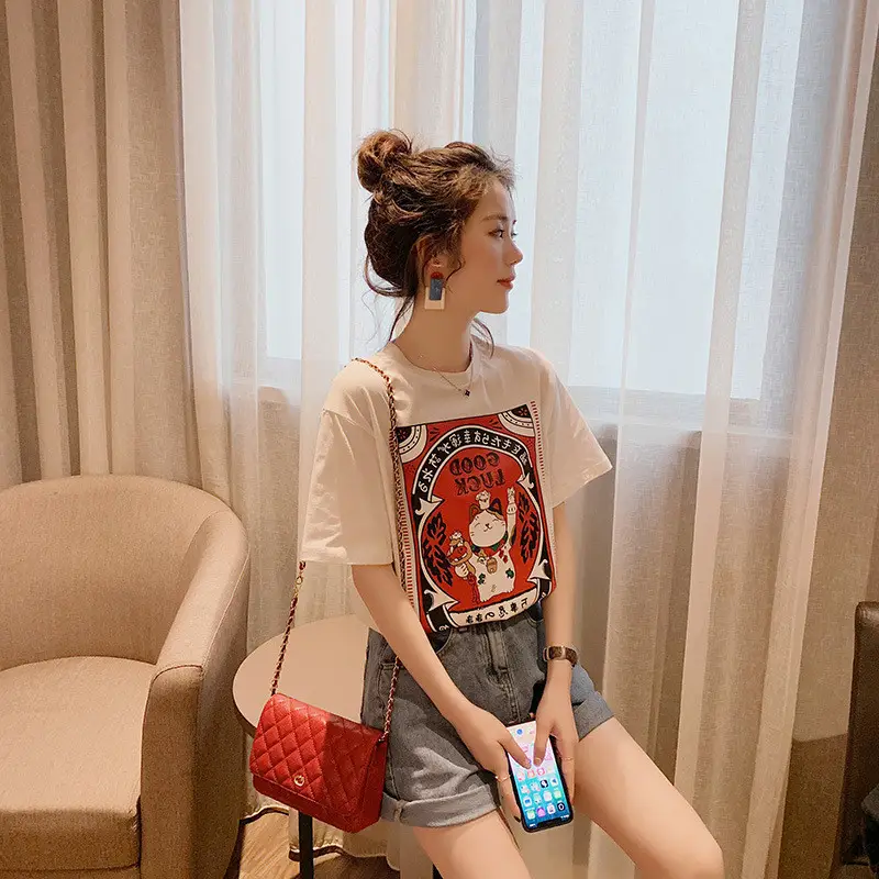 2022 Korean Style Women's T-shirt Loose Slimming Half Sleeve - Image 2