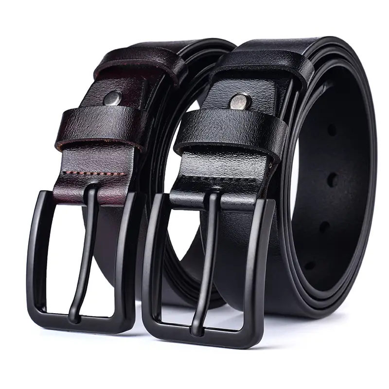 Men's Genuine Leather Belt Pin Buckle Black - Image 9
