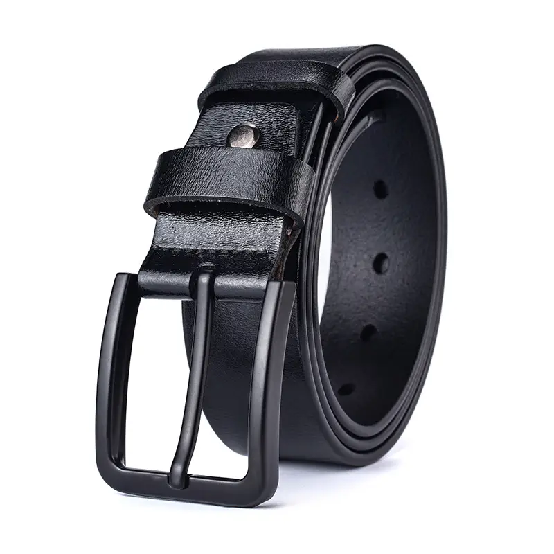 Men's Genuine Leather Belt Pin Buckle Black - Image 10
