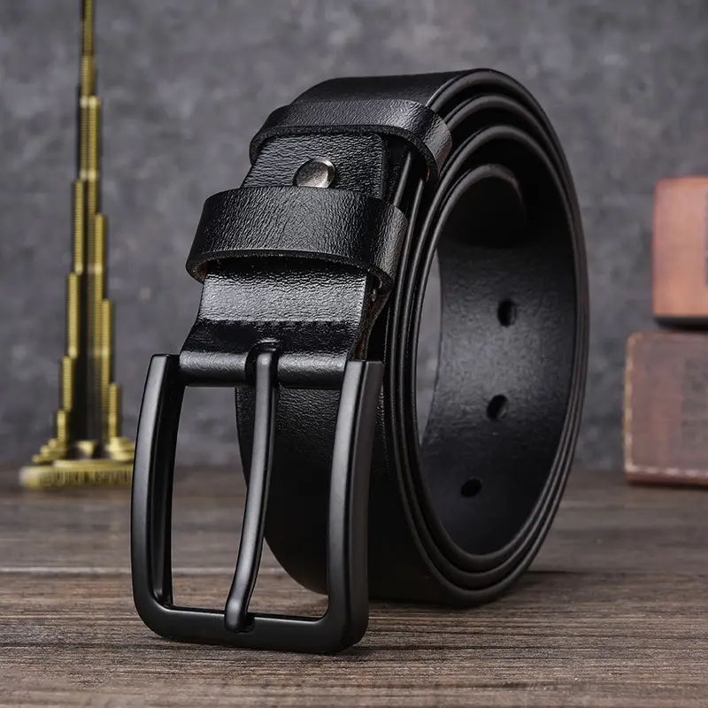 Men's Genuine Leather Belt Pin Buckle Black