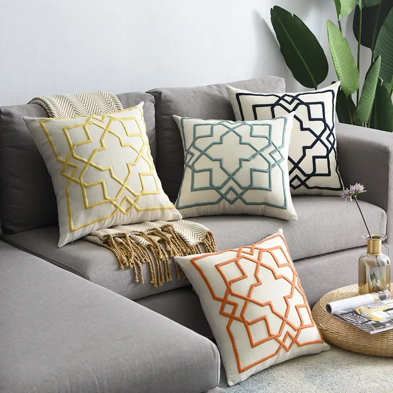 Cotton Linen Geometric Pillow Cover White - Image 18