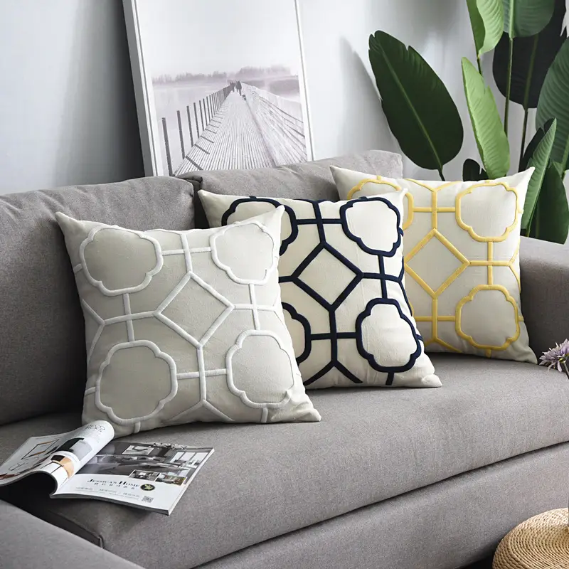 Cotton Linen Geometric Pillow Cover White - Image 19