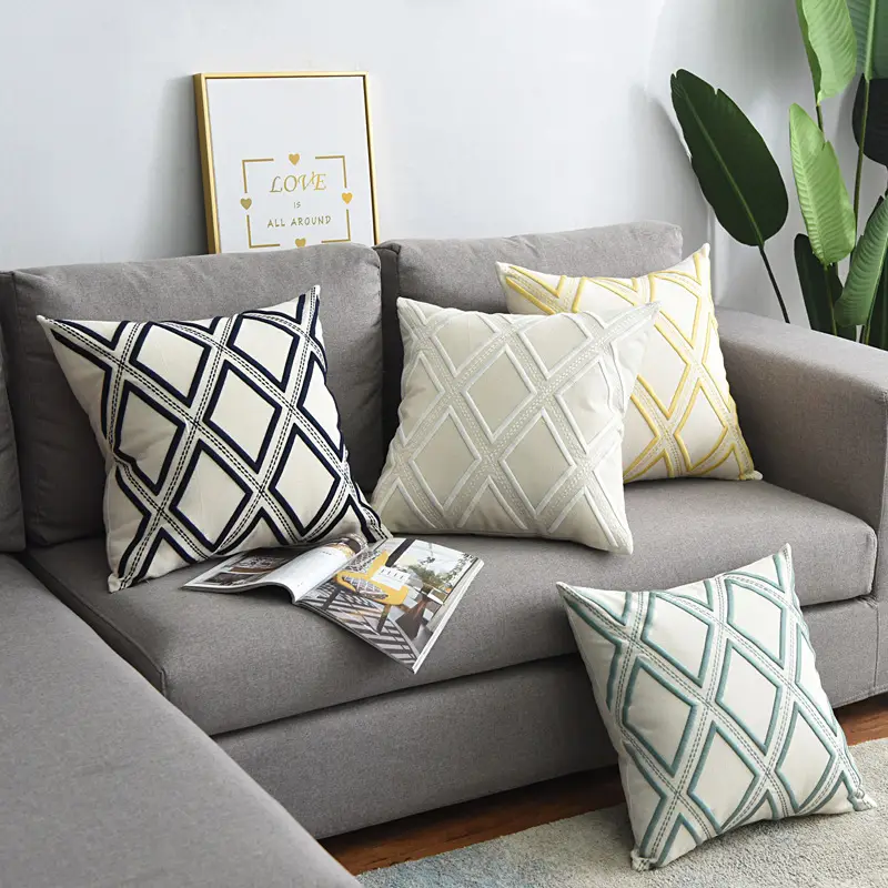 Cotton Linen Geometric Pillow Cover White - Image 20