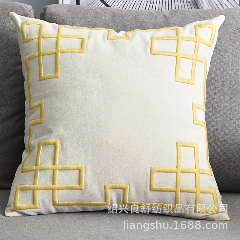 Cotton Linen Geometric Pillow Cover White - Image 10