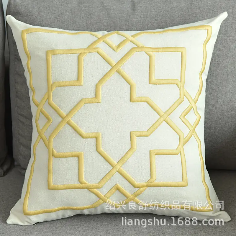 Cotton Linen Geometric Pillow Cover White - Image 11