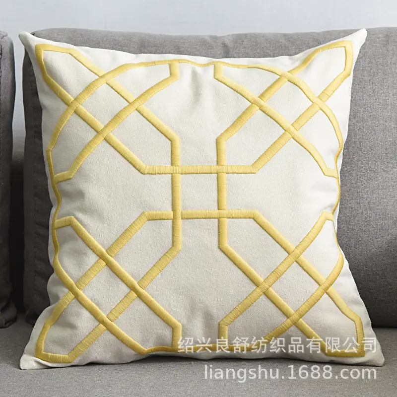 Cotton Linen Geometric Pillow Cover White - Image 16
