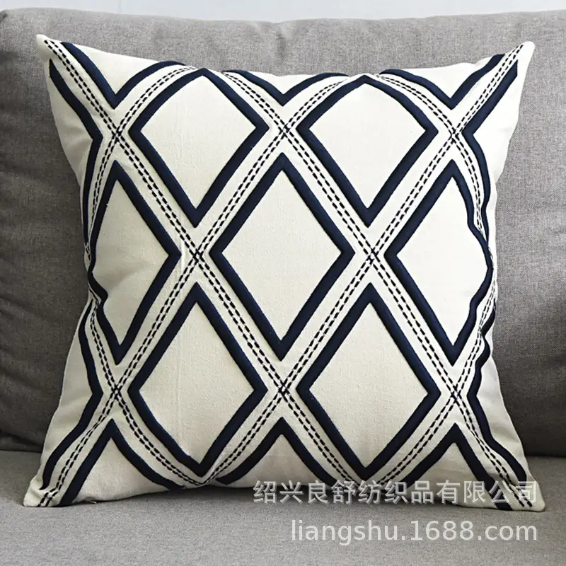 Cotton Linen Geometric Pillow Cover White - Image 2