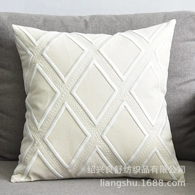 Cotton Linen Geometric Pillow Cover White - Image 3