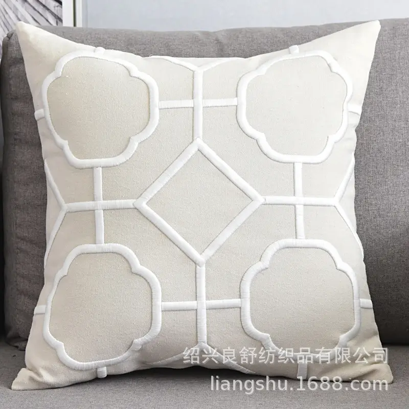 Cotton Linen Geometric Pillow Cover White - Image 4