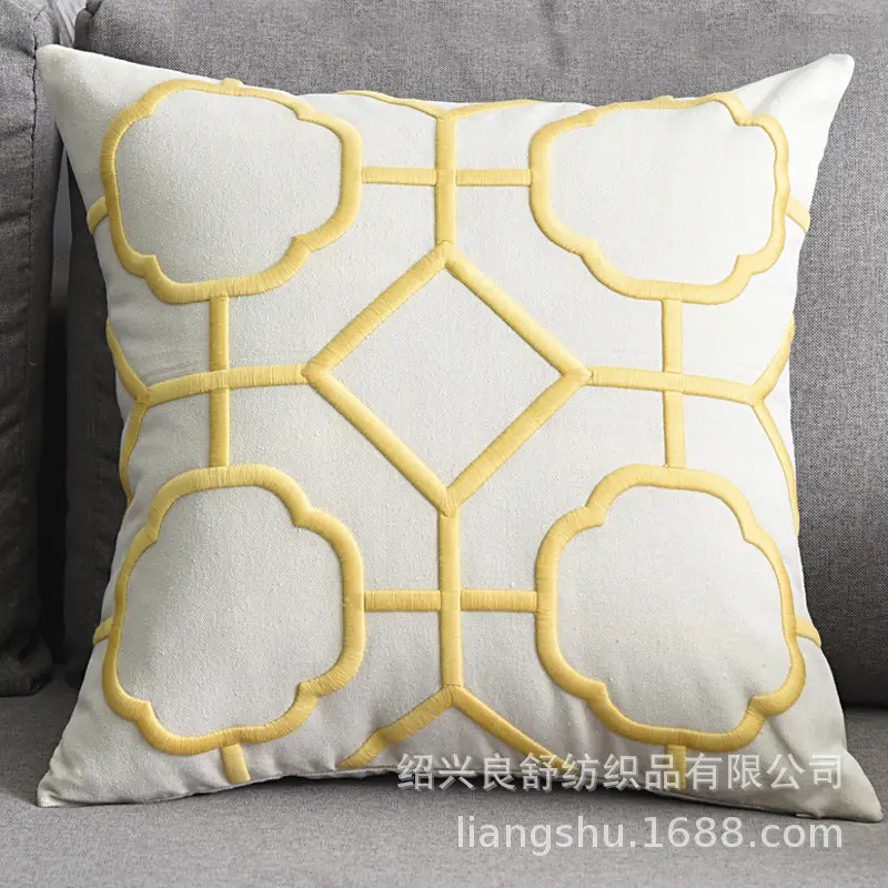 Cotton Linen Geometric Pillow Cover White - Image 7