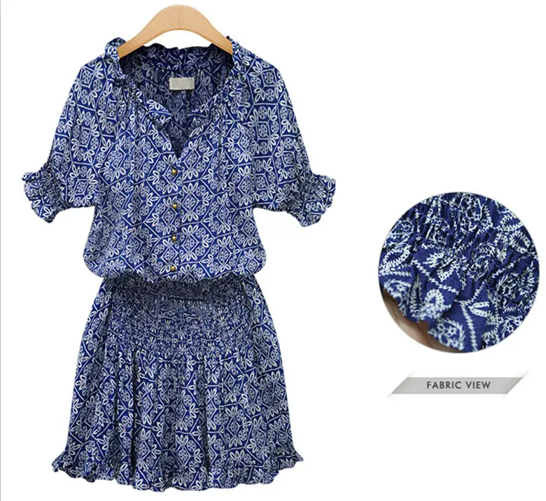 Women's Blue Printed V-Neck Chiffon Dress — feature 3