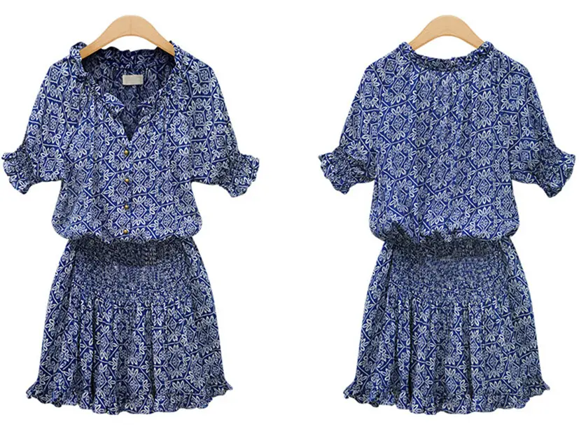 Women's Blue Printed V-Neck Chiffon Dress — feature 4