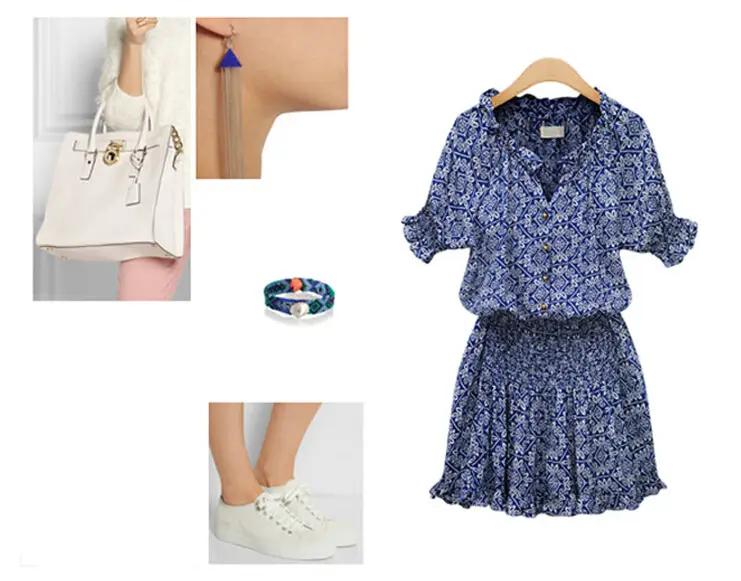 Women's Blue Printed V-Neck Chiffon Dress — feature 5