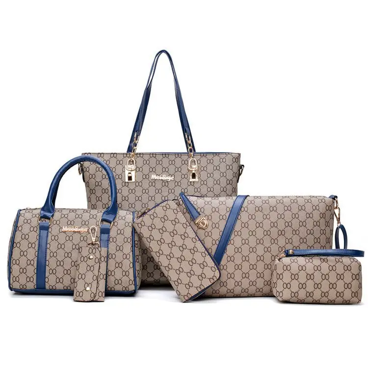 Pu 6-Piece Women's High-End Bag Set Blue Grey - Image 10