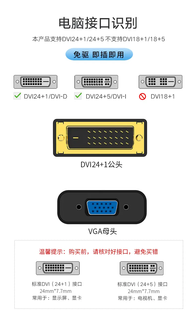Jinghua Dvi to Vga Monitor Adapter Cable 24+1 Set — feature 8