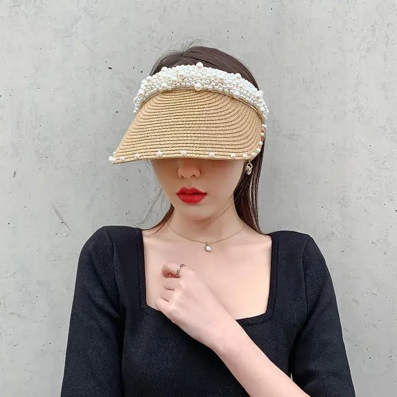Women's Straw Pearl Beach Hat Summer Sun Protection - Image 7