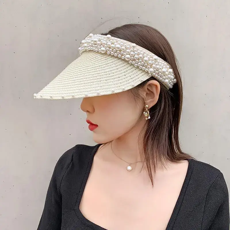 Women's Straw Pearl Beach Hat Summer Sun Protection - Image 8