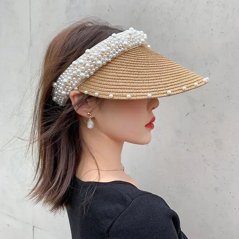 Women's Straw Pearl Beach Hat Summer Sun Protection - Image 9