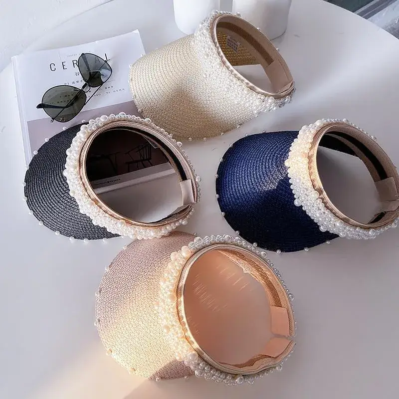Women's Straw Pearl Beach Hat Summer Sun Protection - Image 10