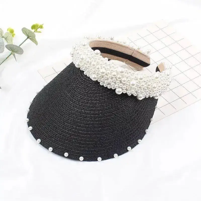 Women's Straw Pearl Beach Hat Summer Sun Protection - Image 3
