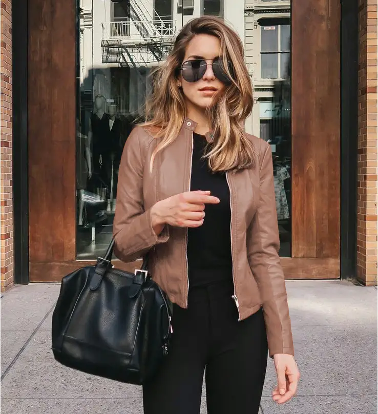 Women's Leather Pu Jacket Suit Autumn Winter Black - Image 6
