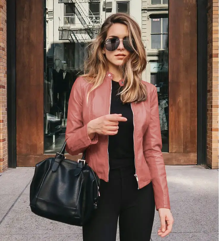 Women's Leather Pu Jacket Suit Autumn Winter Black - Image 7