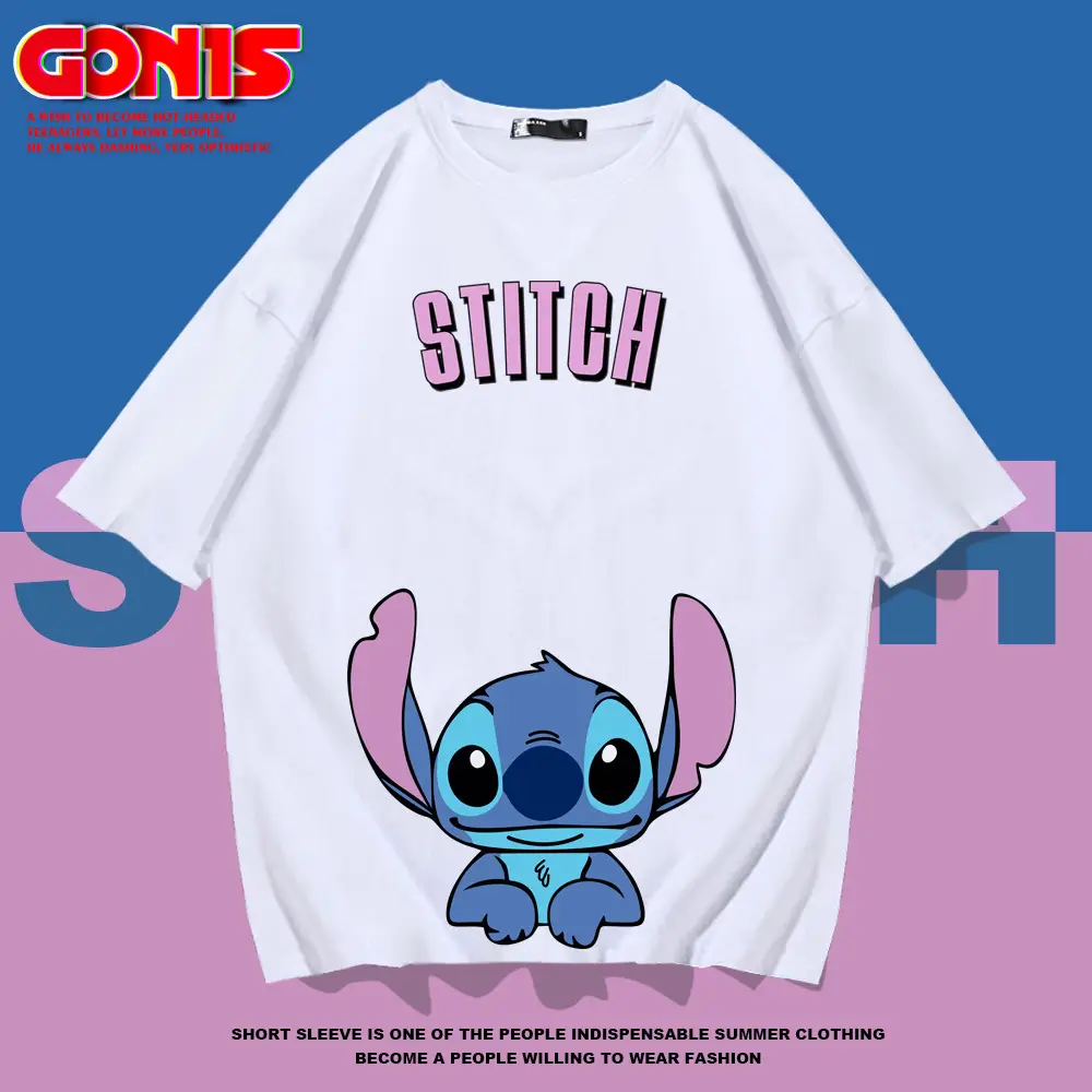 Stitch Themed Blue T-Shirt Women Men Summer Loose Fit - Image 7