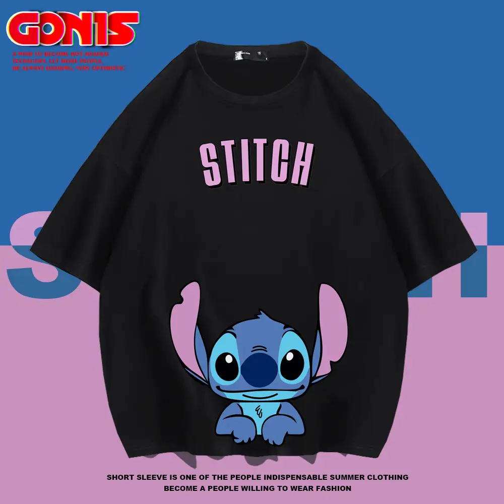 Stitch Themed Blue T-Shirt Women Men Summer Loose Fit - Image 9