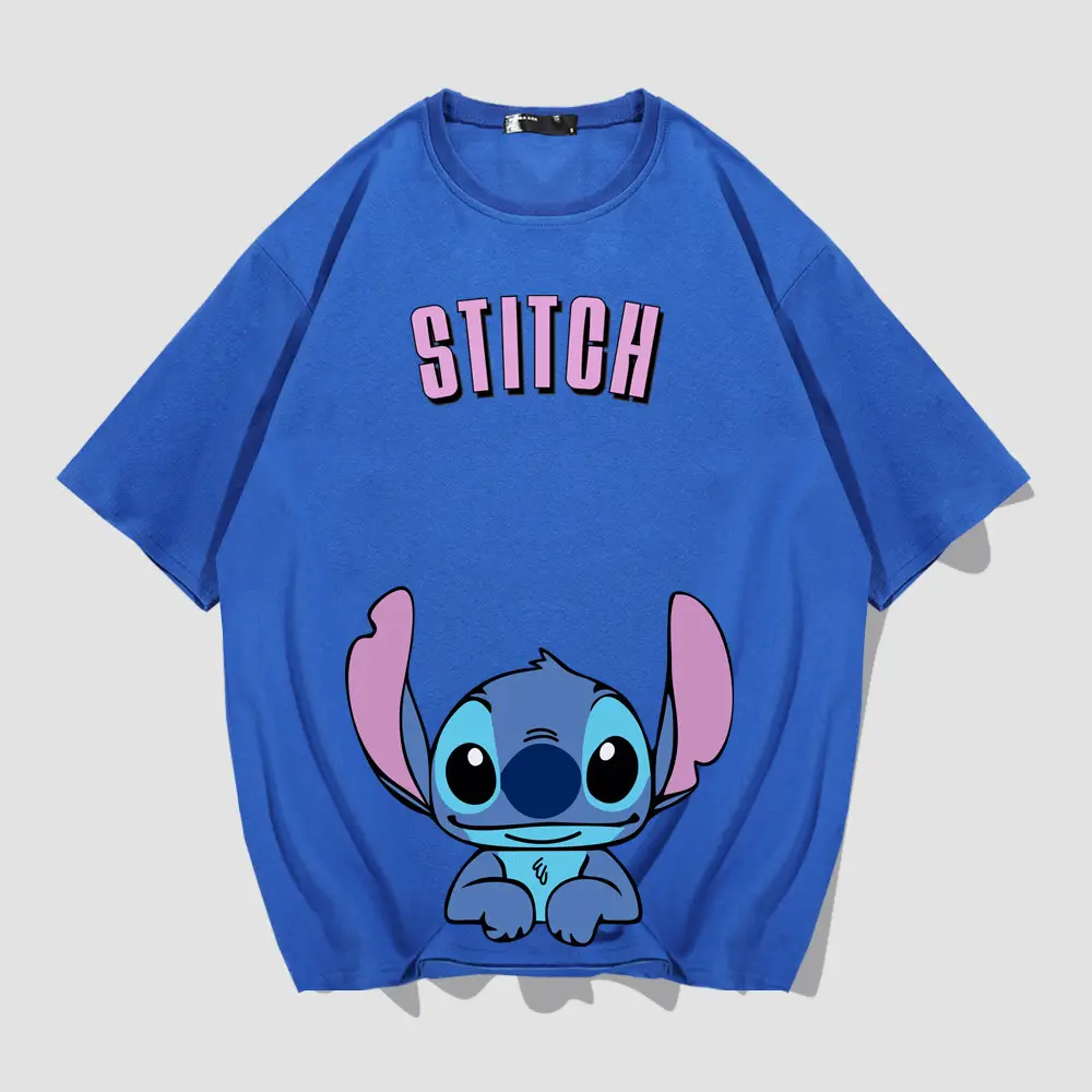 Stitch Themed Blue T-Shirt Women Men Summer Loose Fit - Image 5