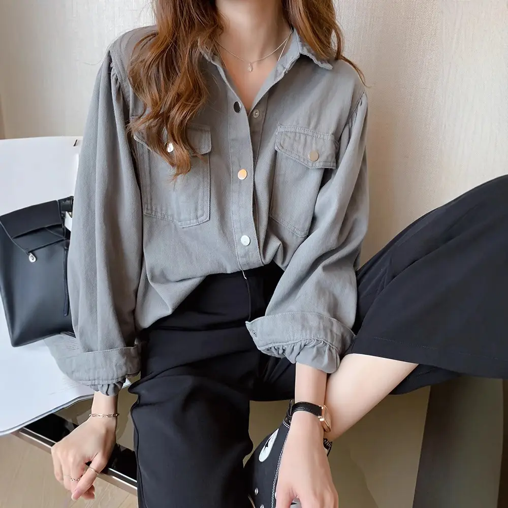 Women's Pink Button Down Shirt Top with Long Sleeve Base - Image 2