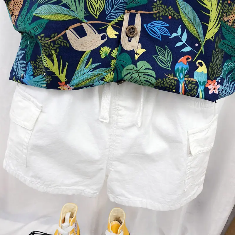 Kids Korean Style Floral Short Sleeve Shirt White Shorts Set - Image 8