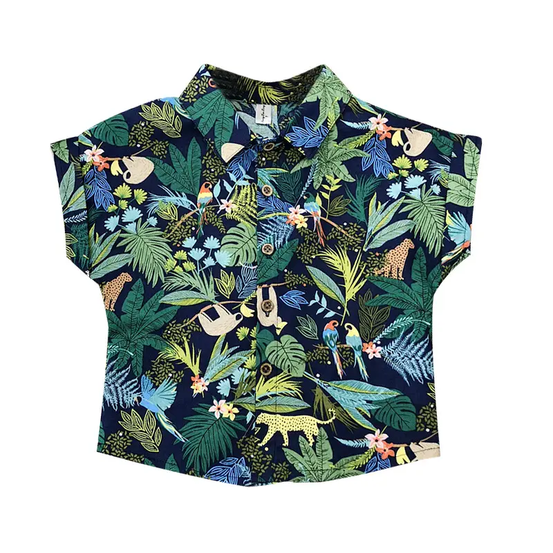 Kids Korean Style Floral Short Sleeve Shirt White Shorts Set - Image 9