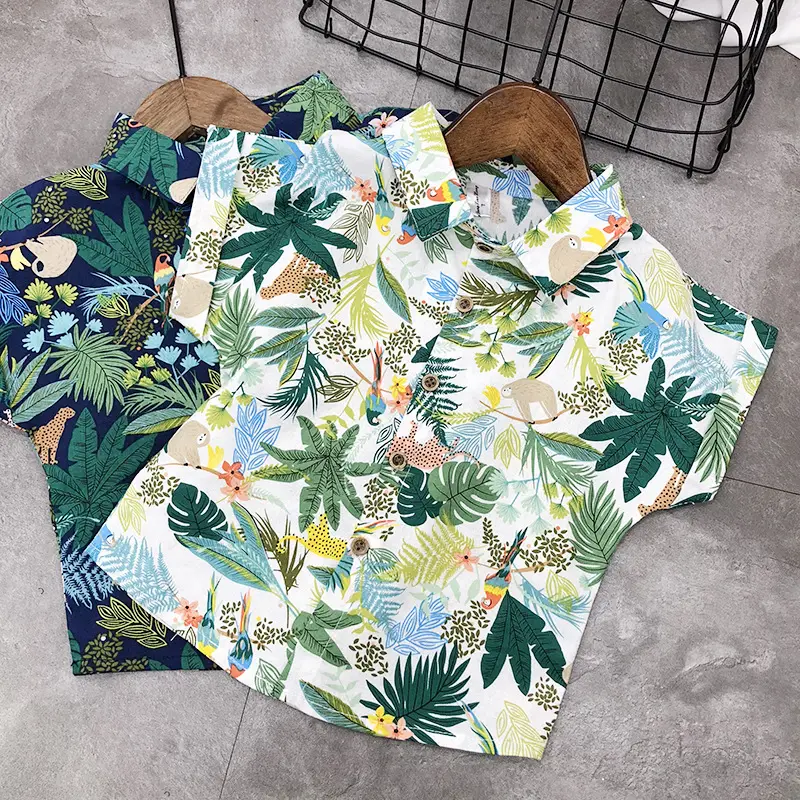 Kids Korean Style Floral Short Sleeve Shirt White Shorts Set - Image 2